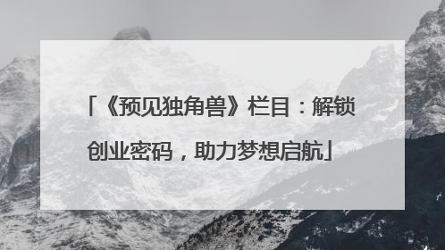 《预见独角兽》栏目：解锁创业密码，助力梦想启航