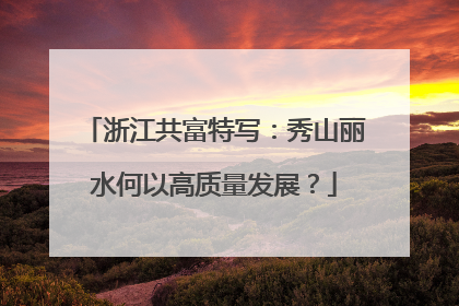 浙江共富特写：秀山丽水何以高质量发展？